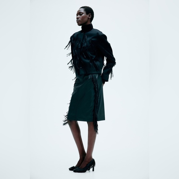 H&M NWT COATED SKIRT WITH FRINGE - Picture 4 of 7